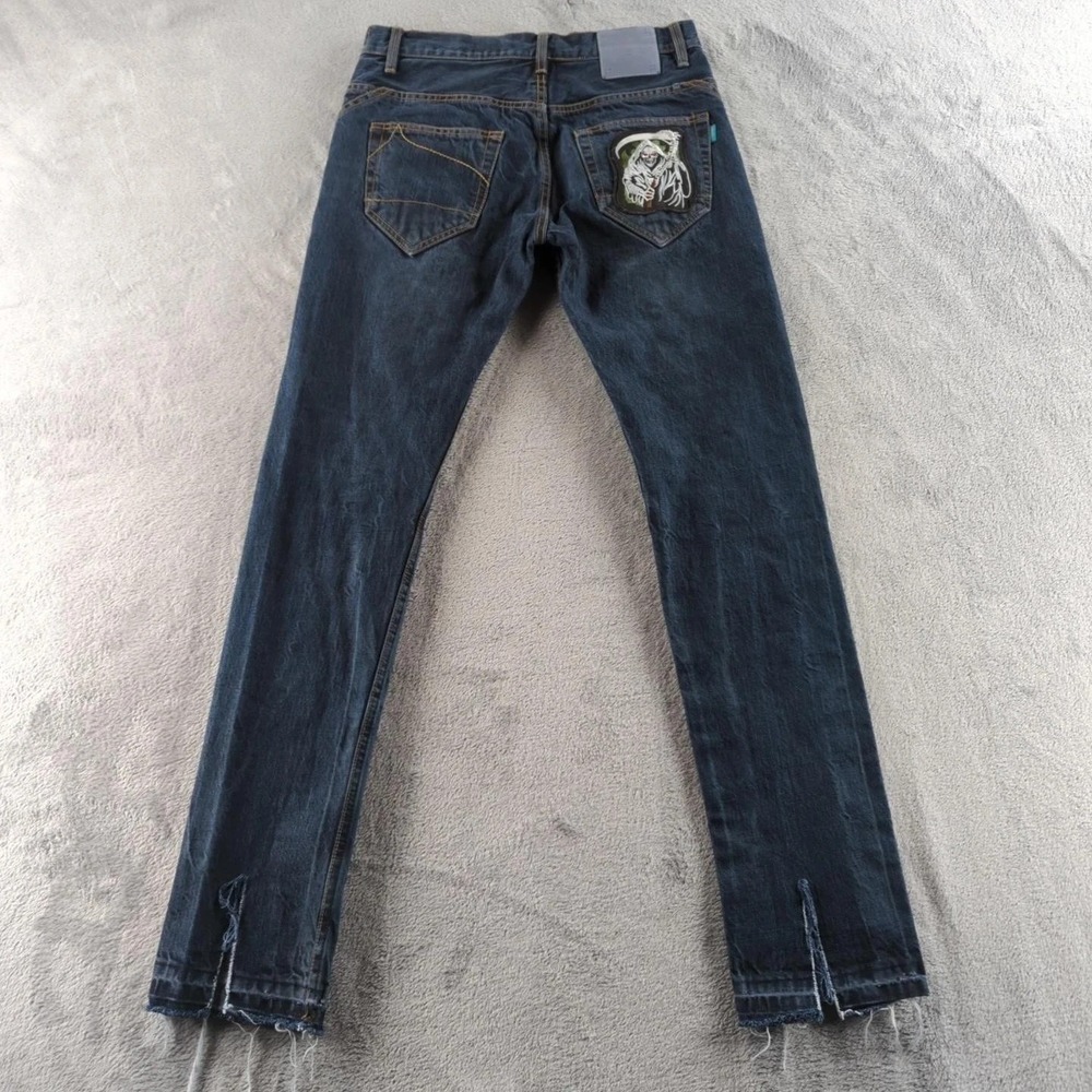 Vintage Y2K‎ Jeans Mens 30 Blue Selvedge Grim Reaper Straight Italy Grunge Ripp